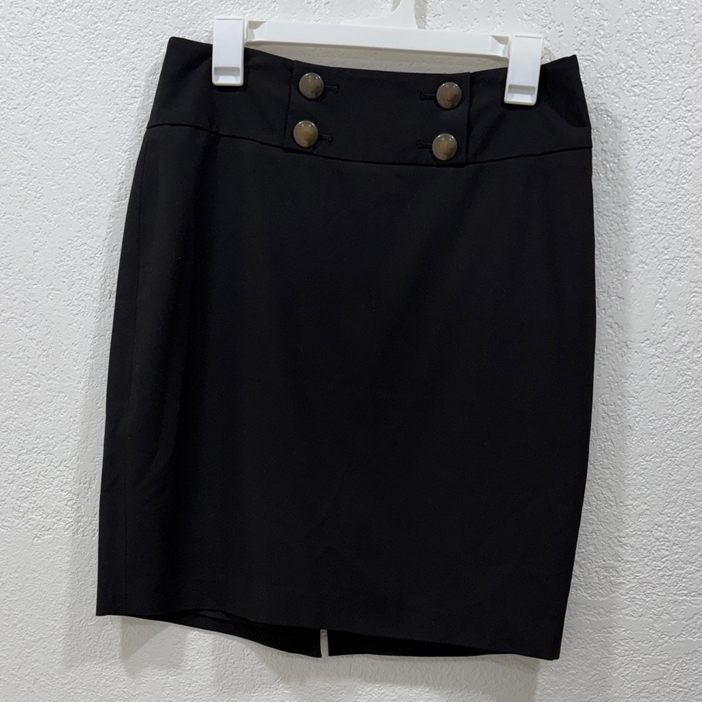 The Limited Black Pencil Skirt with Brassy Button Accents, Size 6